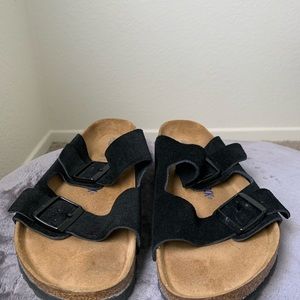 Birkenstock Arizona Soft Footbed Black Suede Leather Sandals